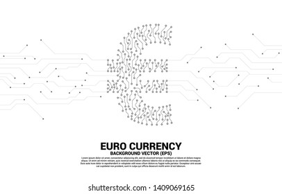Vector euro currency money icon from circuit board style dot connect line. Concept for digital economy and financial network connection.