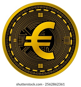 Vector of Euro Digital Currency in gold and black colors on a white background.
