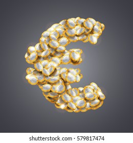 Vector euro symbol made of vast amount of shiny coins.