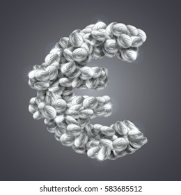 Vector euro symbol made of vast amount of shiny silver coins.
