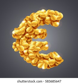 Vector euro symbol made of vast amount of shiny golden coins.