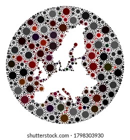 Vector Euro Union Map Collage Of SARS Virus. Infection Attacks The Lockdown Territory From Outside. Stencils Round Euro Union Map Collage Formed With Infection Parts.