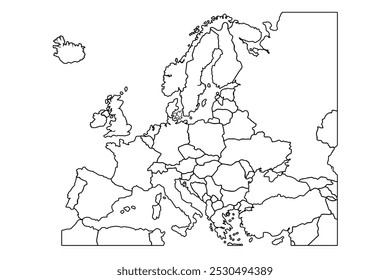 Vetor Europa mapa em branco.mundo mapa contorno, ilustração doodle linear.