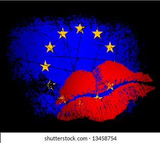 Vector Europe flag with lips