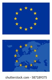 Vector europe flag and map isolated on white background