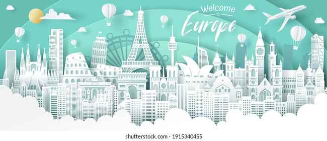 Vector of Europe landmark, France, Spain, Italy, Australia, Sweden and England. Europe travel and tourism concept. eps 10 vector.