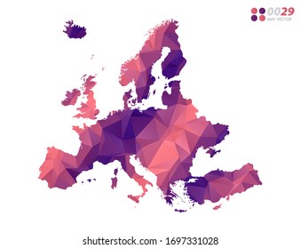 Vector of Europe map colorful polygon red triangle mosaic with white background. style gradient.