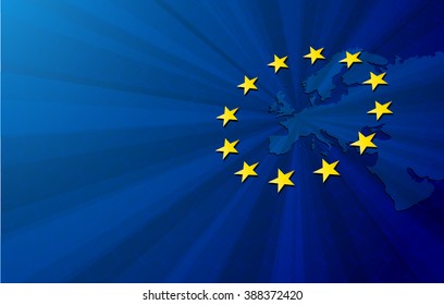 Vector Europe map with European union flag. Blue background and yellow stars. European union star. European union vector background. European Union. Vector blue flag of European union. Europa. Union