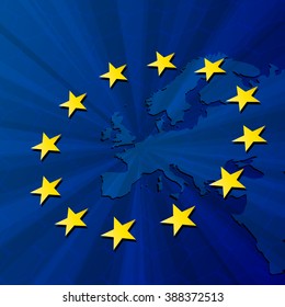 Vector Europe map with European union flag. Blue background and yellow stars. European union star. European union vector background. European Union. Vector blue flag of European union. Europa. Union