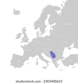 Mapa Vector Europa con frontera nacional y estado colorido de Serbia