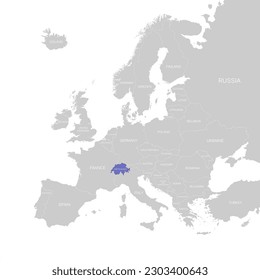Vector Europe Karte mit Landesgrenze und farbigem Bundesland Schweiz