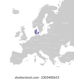 Vector Europe map with national border and coloured state of Denmark