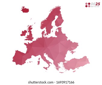Vector of Europe map red polygon triangle mosaic with white background. style gradient.