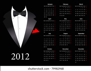 Calendario vectorial europeo 2012 con traje elegante, a partir de los lunes