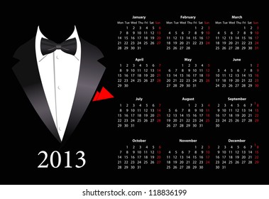 Image vectorielle calendrier européen 2013 avec costume élégant, à partir du lundi