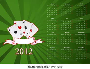 Vector European calendar with cards over green background