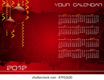 Vector European red calendar 2012, starting from Mondays