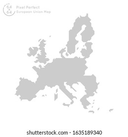 Vector European Union EU Map Pixel Perfect Icon 64x64 px Straight lines 0 45 90 Dergee For Use In Small Scale Icons,  Web Design. Map Germany Poland Italy France Europe Isolated Vector Illustration