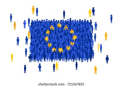 Vector European Union state flag formed by crowd of cartoon people