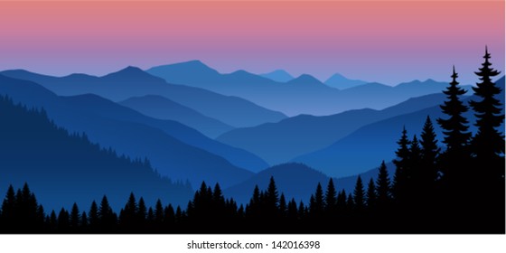 Vector Evening in Mountains