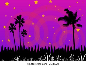 vector evening scene with palm trees
