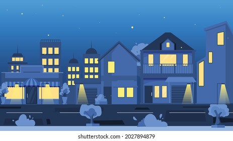 Vector Evening Sky With City Light With Buildings Around Real Estate Skyscrapper