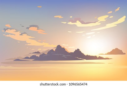 Vector evening sky clouds. Sunset. Background design