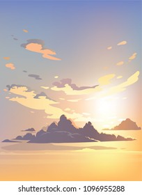 Vector evening sky clouds. Sunset. Background design