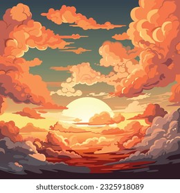 Vector evening sky clouds. Sunset. Background design