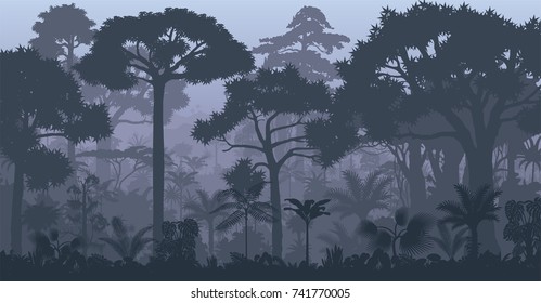 Vector evening tropical rainforest Jungle background 