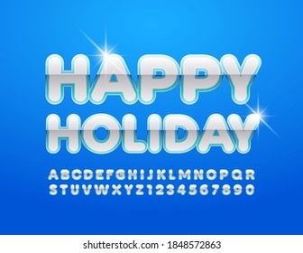 Vector event banner Happy Holiday. Glossy luxury Font. Modern elite Alphabet Letters and Numbers