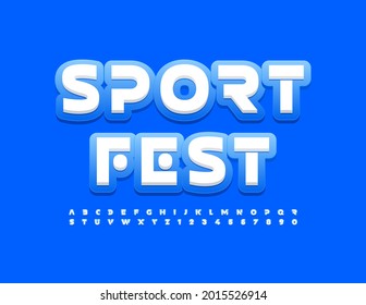 Vector event banner Sport Fest. Modern style Font. Blue and White Alphabet Letters and Numbers set