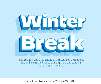 Vector event banner Winter Break. Modern 3D Font. Bright Alphabet Letters and Numbers set.