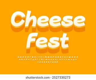 Evento vetor emblema Cheese Fest. Fonte branca artística. Letras e números de alfabeto manuscritos engraçados definidos.