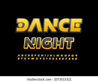 Volante de eventos vectoriales Noche de baile con letras y números de alfabeto creativos. Fuente abstracta de moda