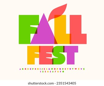 Vector event flyer Fall Fest with decorative Leaf. Colorful Alphabet Letters and Numbers set. Abstract style Font