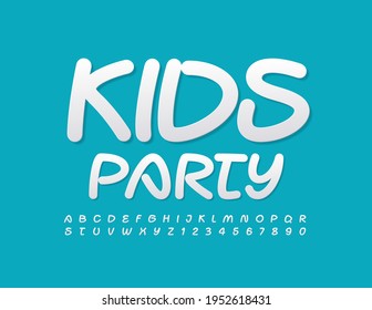 Vector event flyer Kids Party with creative white Font. Modern style Alphabet Letters and Numbers set