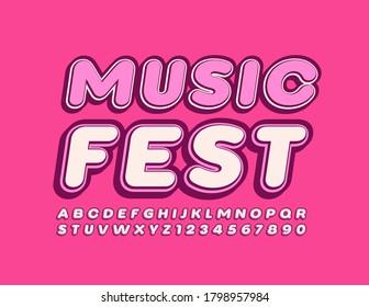 Vector event flyer Music Fest. Trendy Youth Font. Bright 3D Alphabet Letters and Numbers