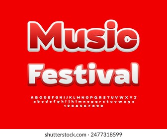 Vector event flyer Music Festival. Stylish White Font. Unique Alphabet Letters and Numbers set.	