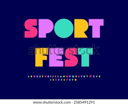 Vector Event flyer Sport Fest. Children Colorful Font. Joyful Alphabet Letters and Numbers. 