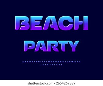 Vector Event icon Beach Party. Magic Glossy Font. Exclusive set of Stylish Alphabet Letters and Numbers.