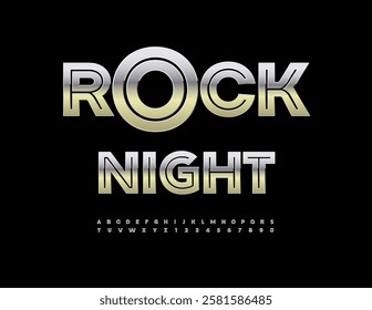 Vector Event icon Rock Club. Cool Silver Font for Sport, Fashion, Logo Design. Unique Metallic Alphabet Letters and Numbers set.