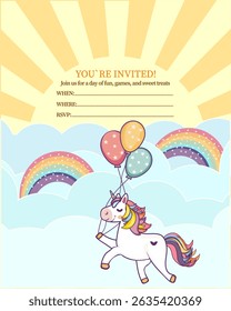 Einladung zum Vektorereignis magische Einhorn-Feier Karte