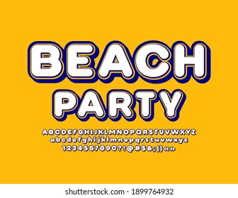 Vector event poster Beach Party. Decorative trendy Font. Stylish Alphabet Letters and Numbers set