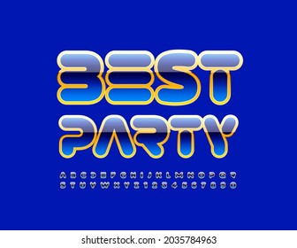 Cartaz do evento vetorial Best Party com um conjunto de letras e números brilhantes do alfabeto. Fonte abstrata moderna