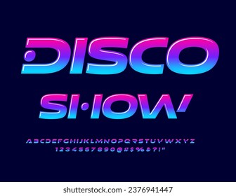 Vector event poster Disco Show. Gradient color Font. Unique set of Alphabet Letters, Numbers and Symbols