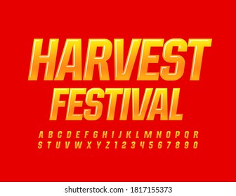 Vector event poster Harvest Festival. Bright gradient Font. Creative glossy Alphabet Letters and Numbers set