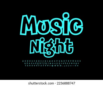 Vector event poster Music Night. Trendy style Font. Creative funky Alphabet Letters, Numbers and Symbols set