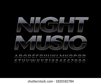 Vector event poster Night Music. Shiny Black and Gold Font. Luxury Alphabet Letters and Numbers set