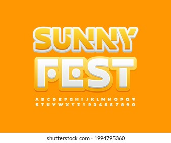 Vector event poster Sunny Fest with Alphabet Letters and Numbers set. Abstract Yellow and White Font 